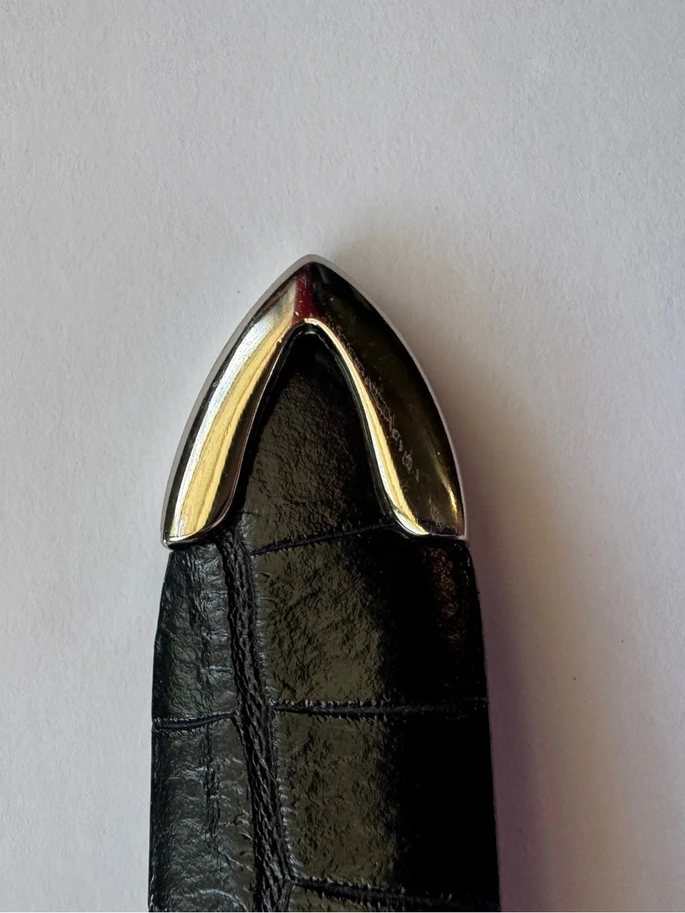 Handmade Italian Genuine Leather Croc Embossed Belt Black Gold Tone Buckle Sz 36